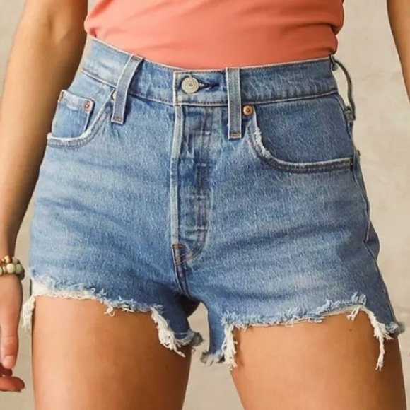Levi’s Premium 501 High Rise Button Fly Denim Cutoff Jean Shorts - Picture 4 of 16